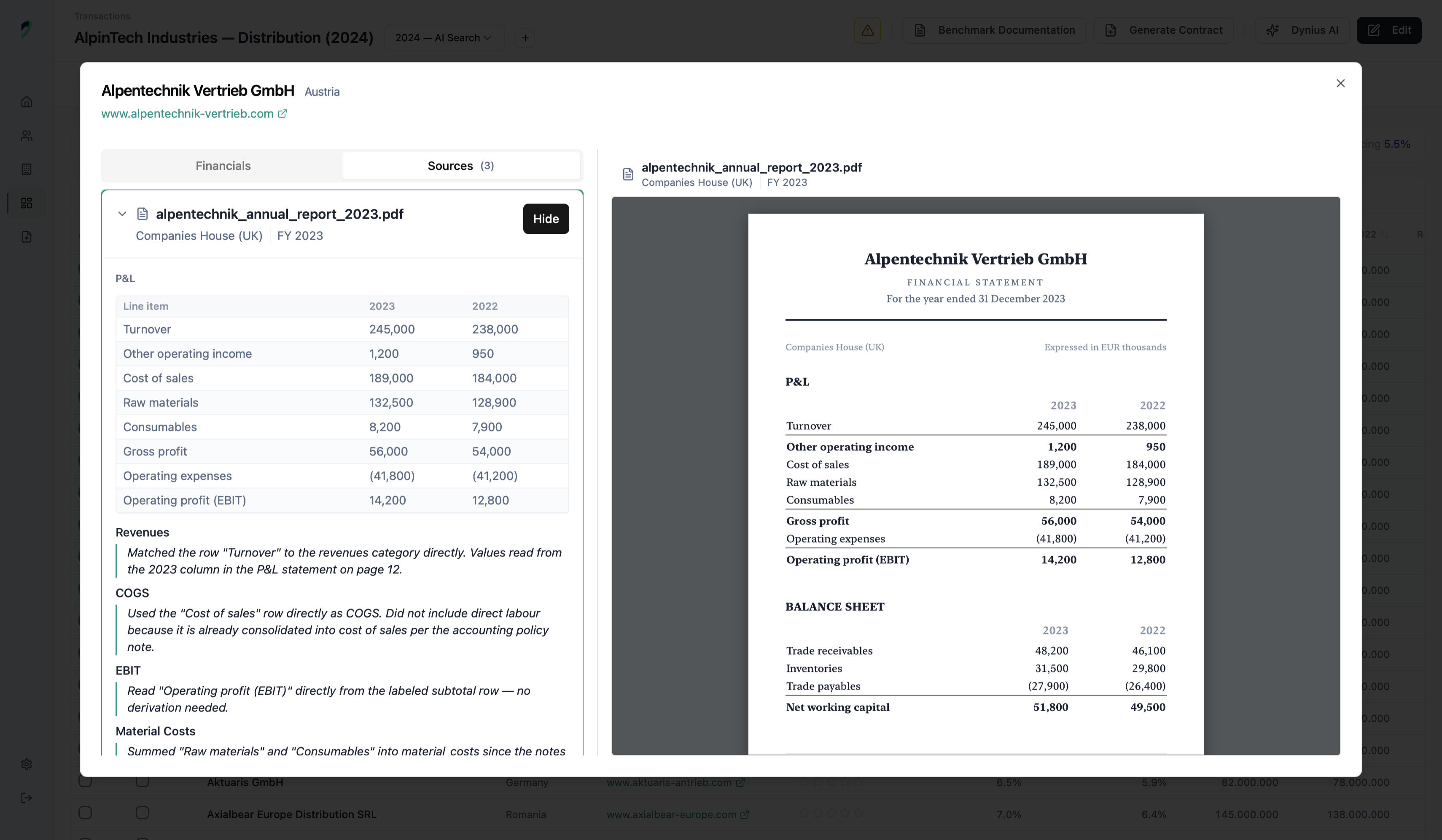 Financial data pulled from public filings and standardised into a single format.